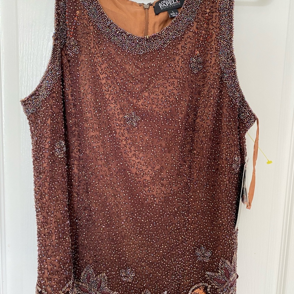 Adriana Papell Beaded Top in Chocolate, NWT, Large